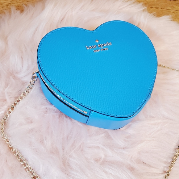 Kate Spade love shack mini heart crossbody bag Blue Summer Night Nwt - Picture 2 of 5